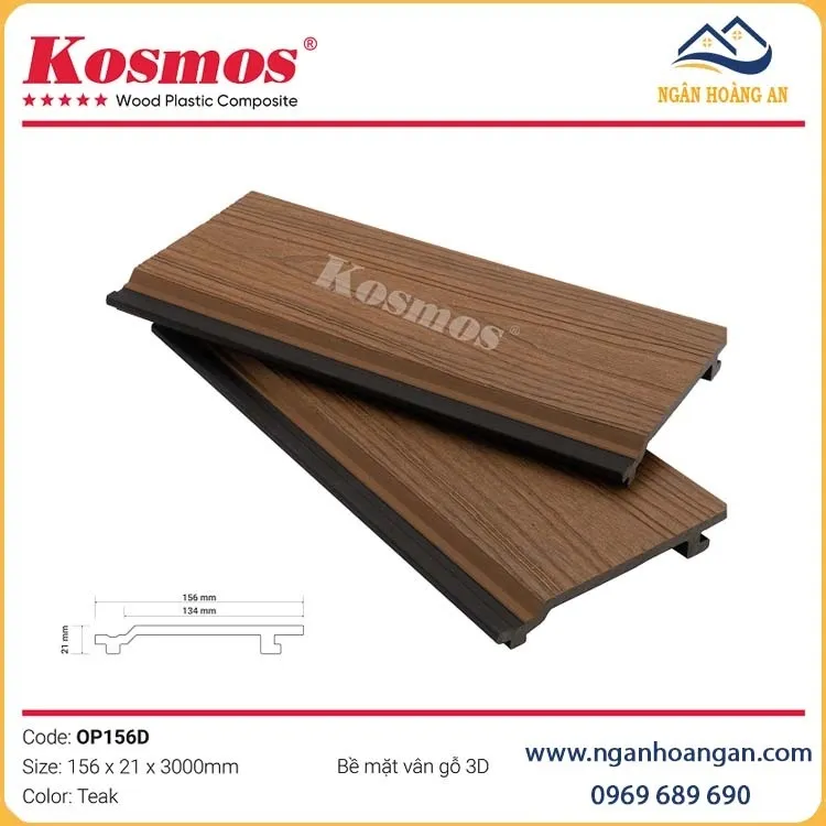 Ốp Tường Gỗ Nhựa 2 Lớp Phủ Polymer Kosmos OP156D Teak