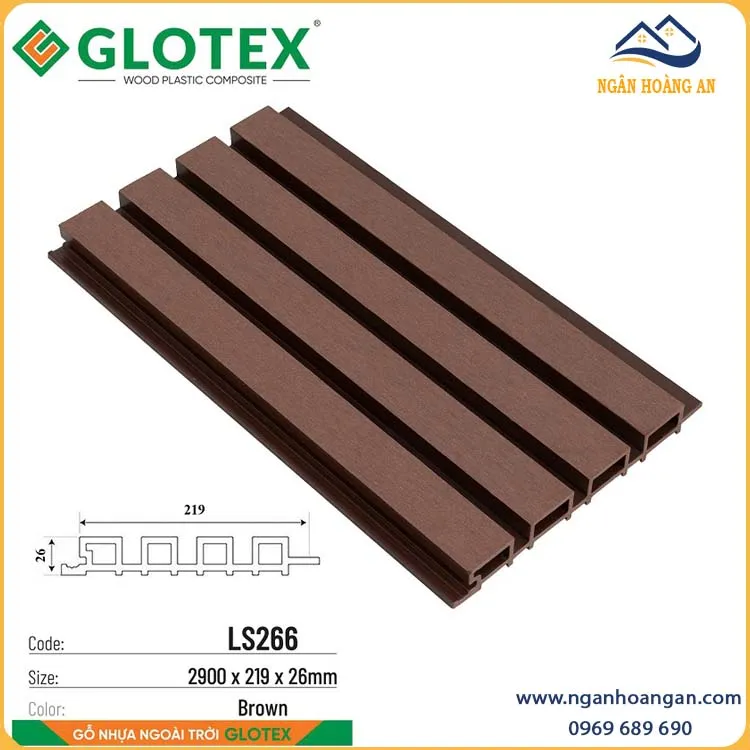 Ốp Tường Lam Sóng Gỗ Nhựa Ngoài Trời Glotex LS266 Brown