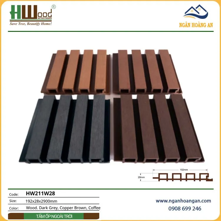 Ốp Tường Lam Sóng Gỗ Nhựa Ngoài Trời Hwood HW211W28