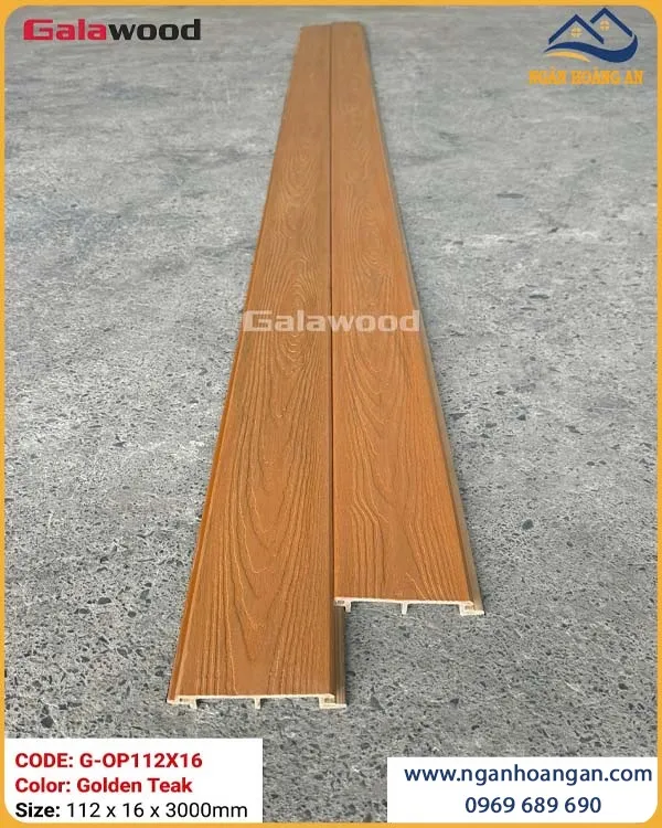 Tấm Ốp Tường Ngoài Trời Phủ ASA Galawood G-OP112X16 Golden Teak