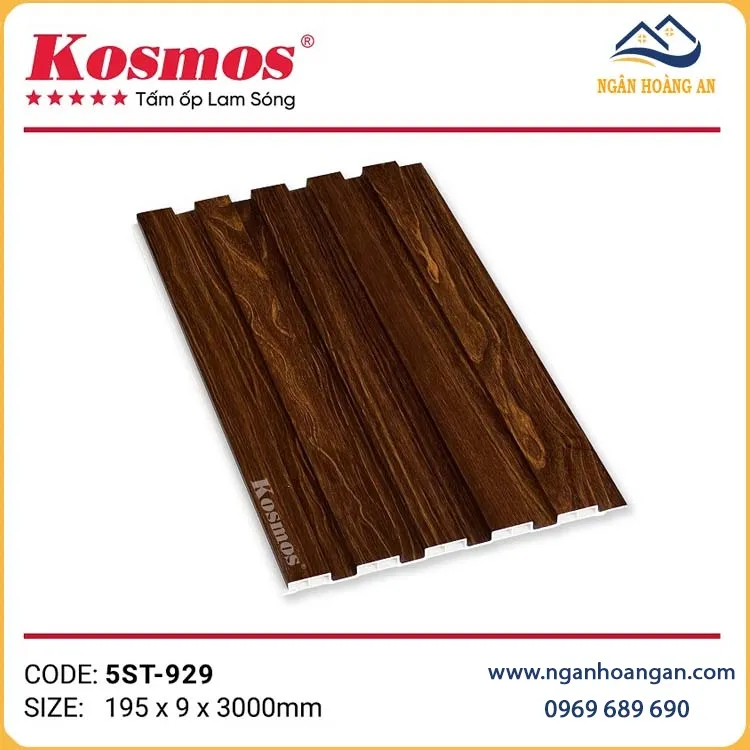 Ốp Tường Ốp Trần Lam 5 Sóng Nhựa Giả Gỗ  Kosmos 5ST-929