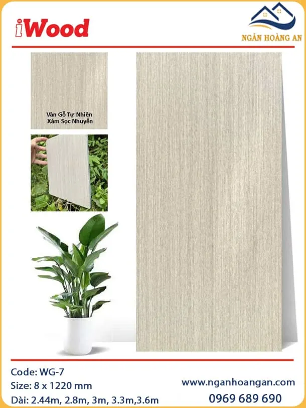 Ốp Tường Sợi Than Tre Vân Gỗ Xám Nhuyễn iWood WG-7