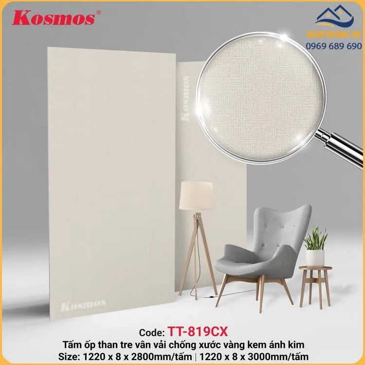 Tấm Ốp Than Tre Vân Vải Vàng Ánh Kim Kosmos TT-819CX Tấm Ốp Than Tre Vân Vải Vàng Ánh Kim Kosmos TT-819CX