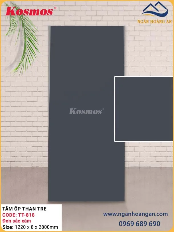 Ốp Tường Tấm Ốp Than Tre Đơn Sắc Xám Kosmos TT-818