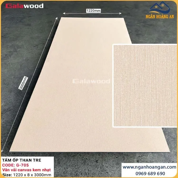 Tấm Ốp Đa Năng Sợi Than Tre Galawood 8mm G-705 Vân Vải Kem Nhạt