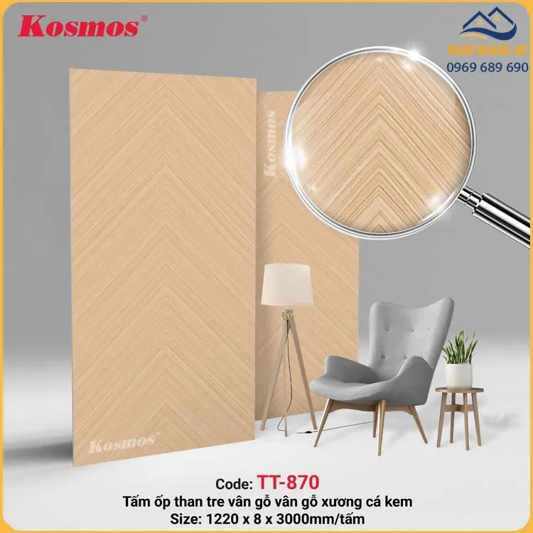 Ứng Dụng Của Tấm Ốp Than Tre Vân Gỗ Xương Cá Vàng Kem Kosmos TT-870
