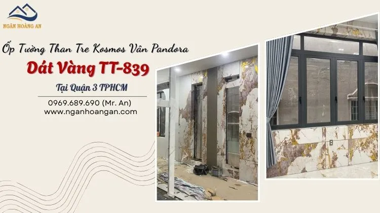 Ốp Tường Than Tre Kosmos Vân Pandora Dát Vàng TT-839