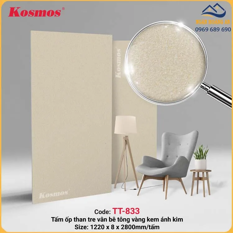 Tấm Ốp Than Tre Vân Bê Tông Hiệu Ứng Ánh Kim Trắng Đen Kosmos TT-833