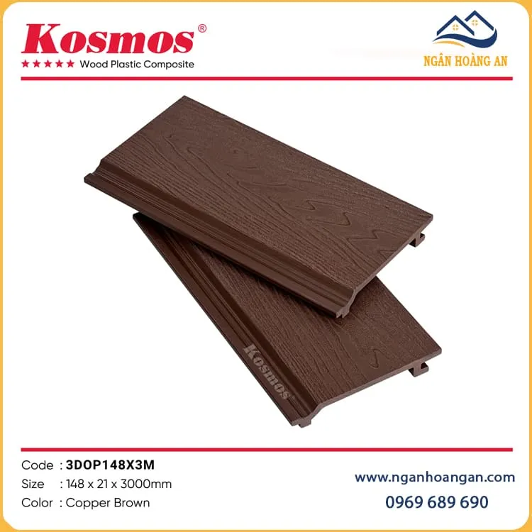 Ốp Vách Gỗ Nhựa Ngoài Trời Kosmos 3DOP148X3M Copper Brown