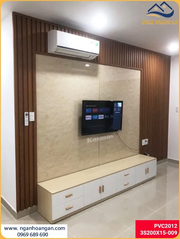 Ốp Vách Tivi Bằng Tấm Lam Sóng Nhựa Giả Gỗ