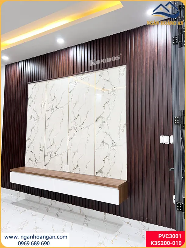 Ốp Vách Tivi Bằng Tấm Lam Sóng Nhựa Giả Gỗ