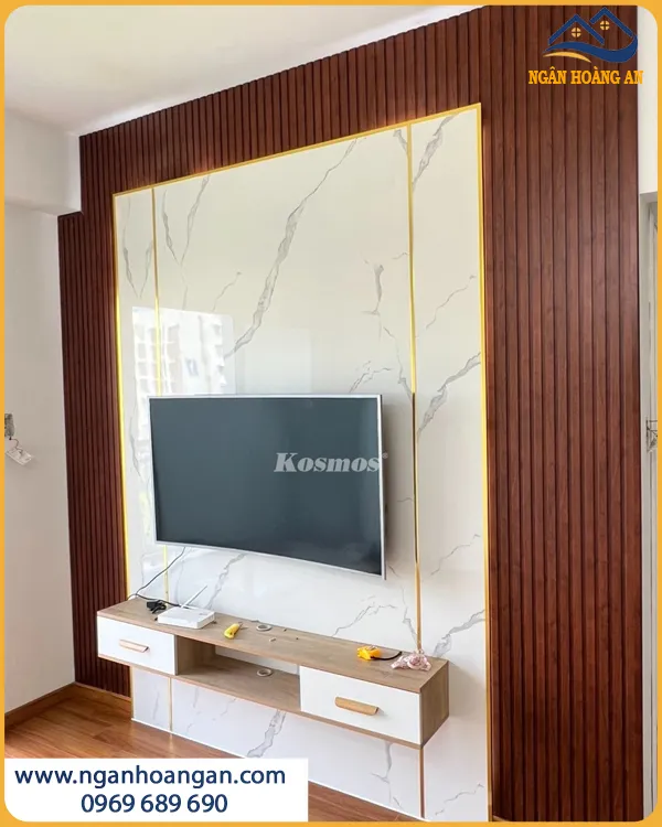 Ốp Vách Tivi Lam Sóng Kết Hợp PVC Ấn Tượng