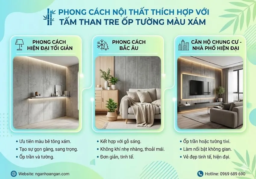 Phong Cách Nội Thất Thích Hợp Với Tấm Than Tre Ốp Tường Màu Xám