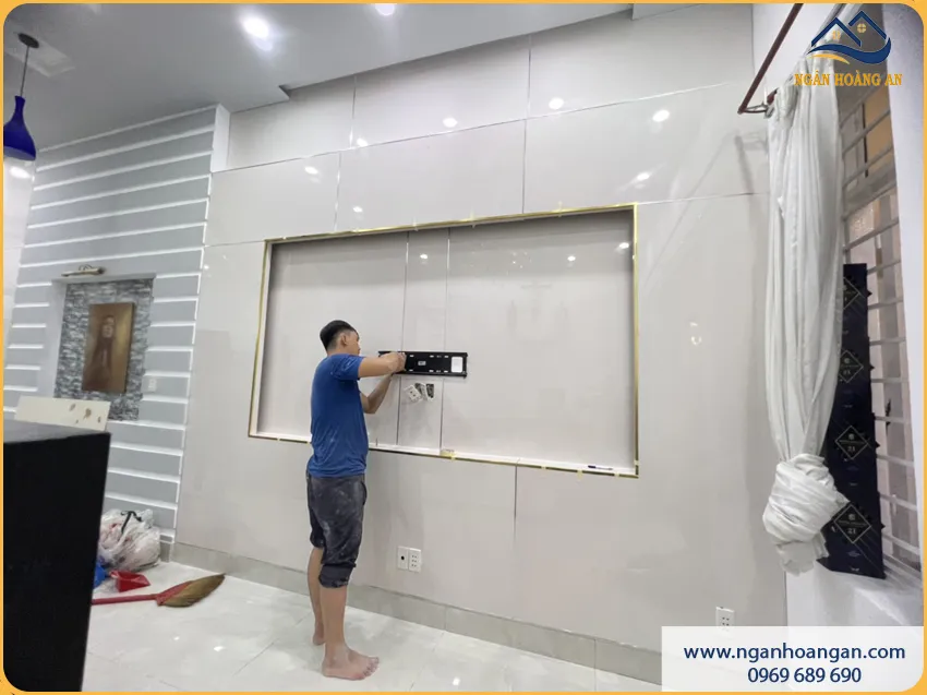 Phòng Khách Ốp Tường PVC Giả Đá Sang Trọng