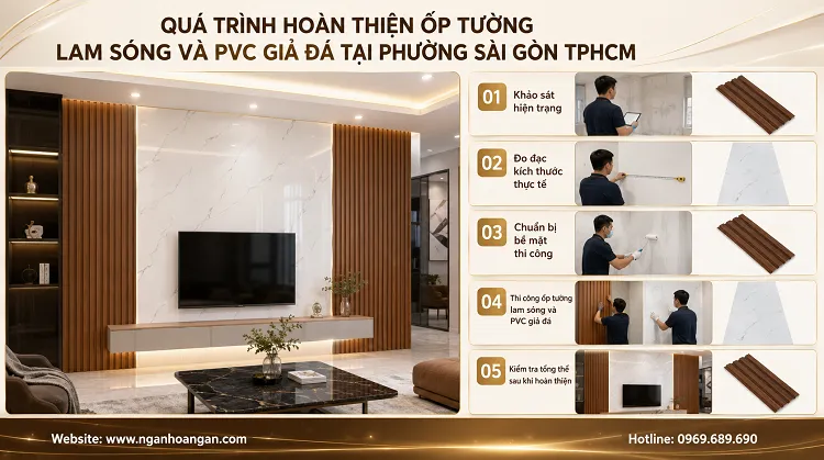 Quá Trình Hoàn Thiện Ốp Tường Lam Sóng Và PVC Giả Đá Tại Phường Sài Gòn TPHCM