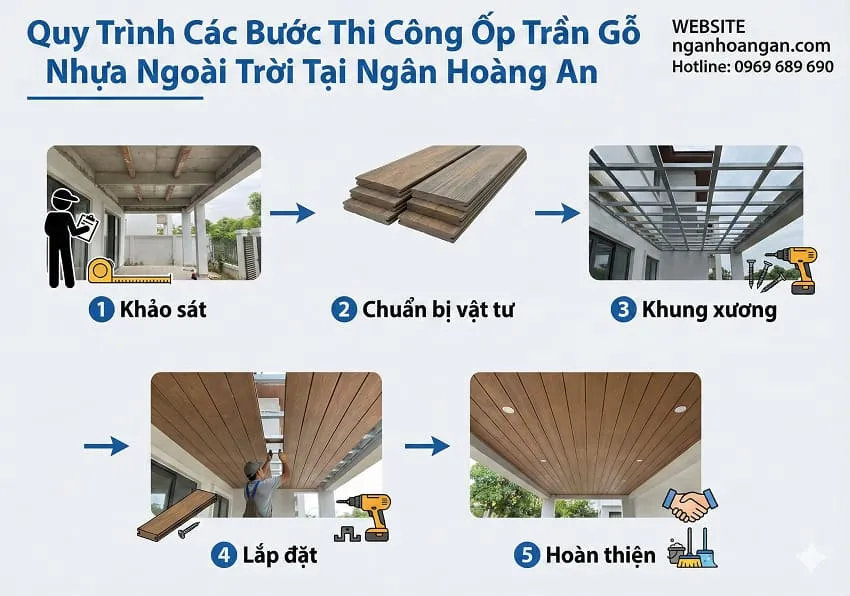 Quy Trình Các Bước Thi Công Ốp Trần Gỗ Nhựa Ngoài Trời Tại Ngân Hoàng An