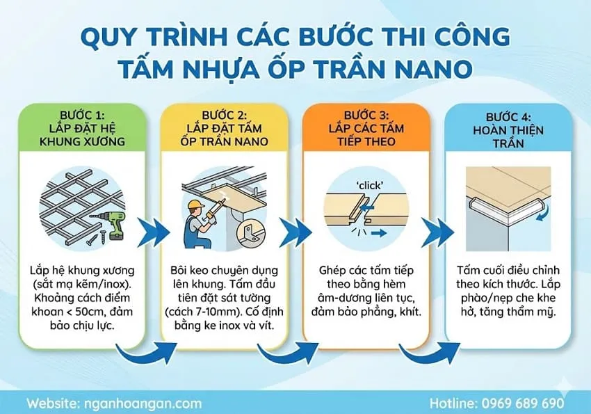 Quy Trình Các Bước Thi Công Tấm Nhựa Ốp Trần Nano Quy Trình Các Bước Thi Công Tấm Nhựa Ốp Trần Nano