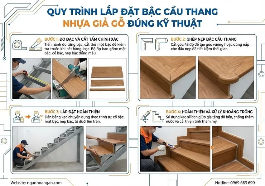 Quy Trình Lắp Đặt Bậc Cầu Thang Nhựa Giả Gỗ Đúng Kỹ Thuật