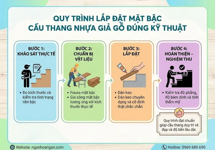 Quy Trình Lắp Đặt Mặt Bậc Cầu Thang Nhựa Giả Gỗ Đúng Kỹ Thuật Quy Trình Lắp Đặt Mặt Bậc Cầu Thang Nhựa Giả Gỗ Đúng Kỹ Thuật