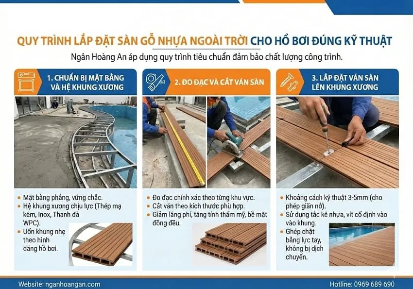 Quy Trình Lắp Đặt Sàn Gỗ Nhựa Ngoài Trời Cho Hồ Bơi Đúng Kỹ Thuật