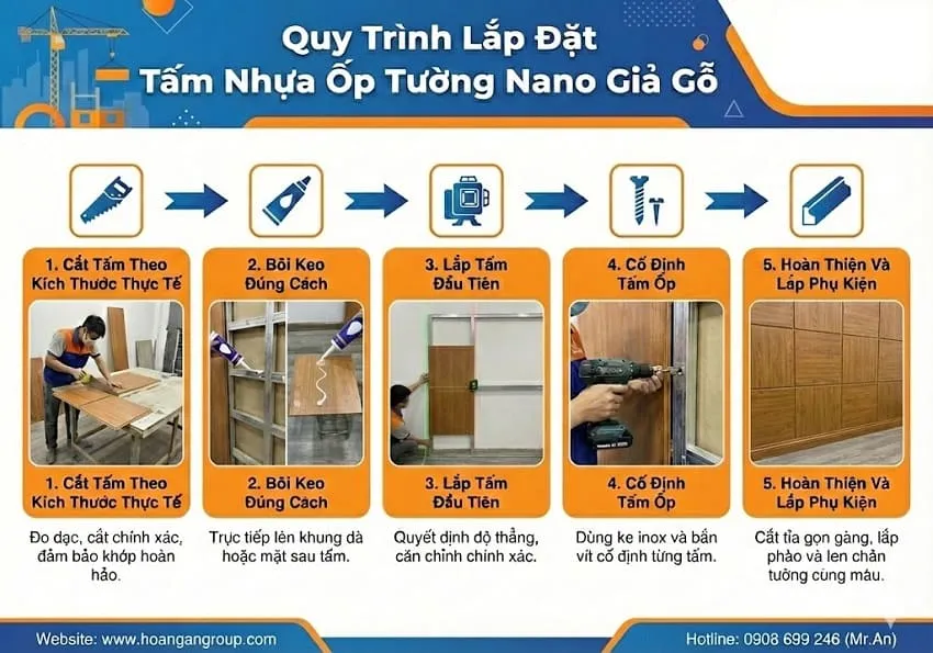 Quy Trình Lắp Đặt Tấm Nhựa Ốp Tường Nano Giả Gỗ