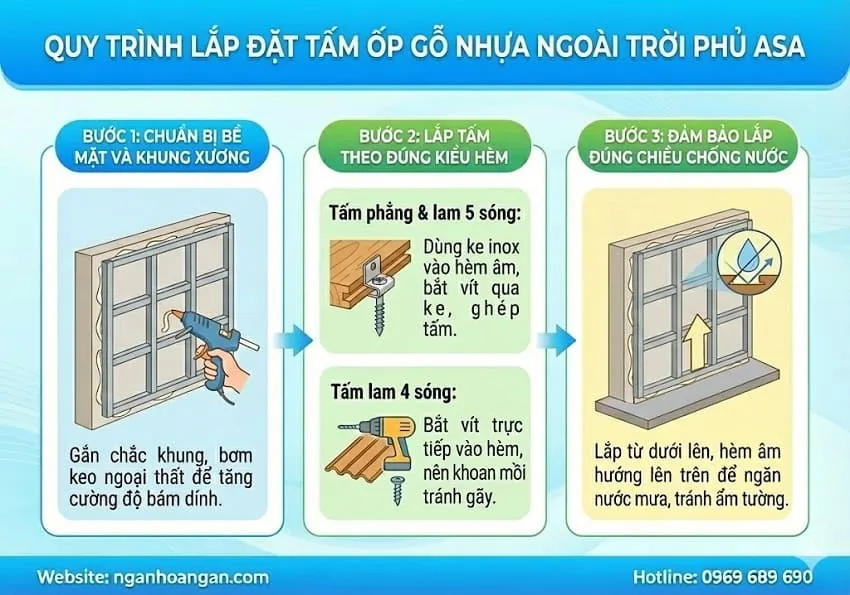 Quy Trình Lắp Đặt Tấm Ốp Gỗ Nhựa Ngoài Trời Phủ ASA