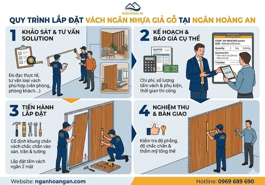 Quy Trình Lắp Đặt Vách Ngăn Nhựa Giả Gỗ Tại Ngân Hoàng An