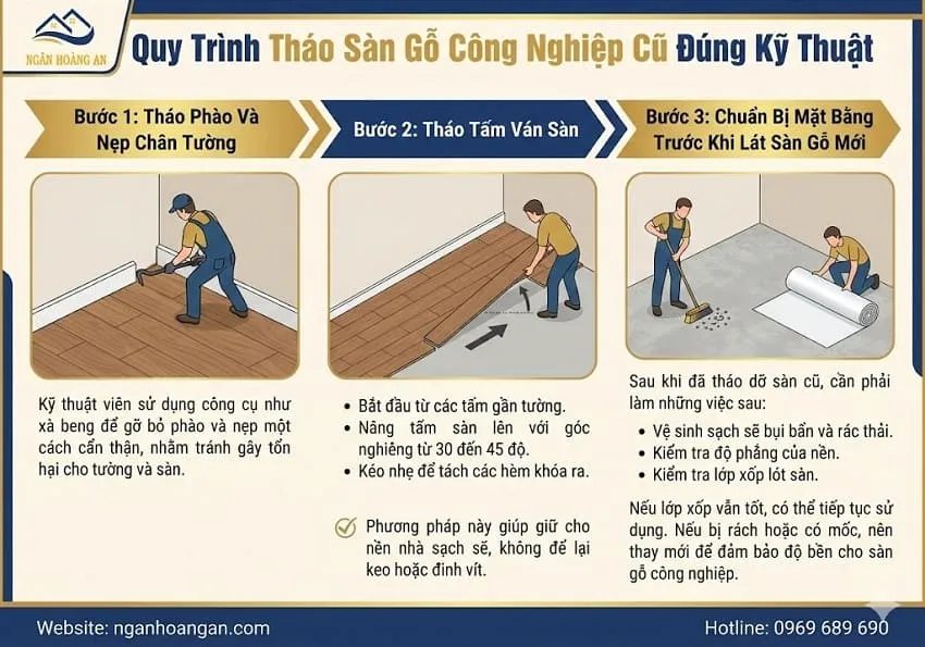 Quy Trình Tháo Sàn Gỗ Công Nghiệp Cũ Đúng Kỹ Thuật