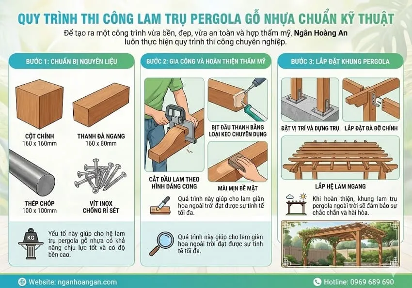 Quy Trình Thi Công Lam Trụ Pergola Gỗ Nhựa Chuẩn Kỹ Thuật