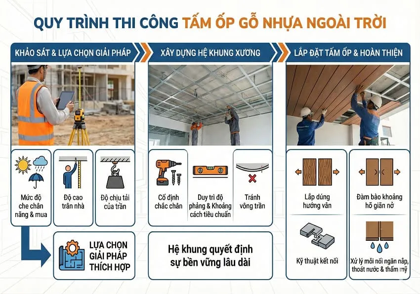 Quy Trình Thi Công Lắp Đặt Ốp Trần Gỗ Nhựa Ngoài Trời