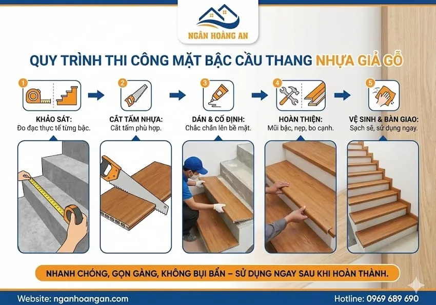 Quy Trình Thi Công Mặt Bậc Cầu Thang Nhựa Giả Gỗ