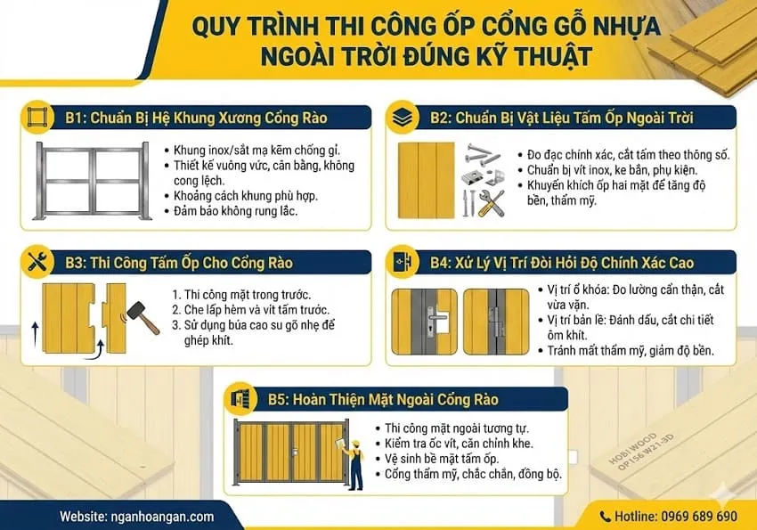 Quy Trình Thi Công Ốp Cổng Gỗ Nhựa Ngoài Trời Đúng Kỹ Thuật Quy Trình Thi Công Ốp Cổng Gỗ Nhựa Ngoài Trời Đúng Kỹ Thuật