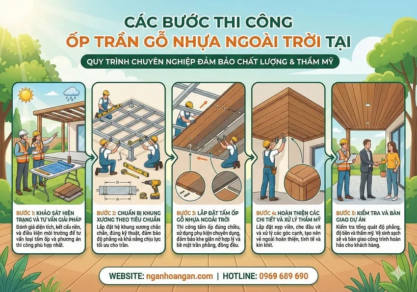 Quy Trình  Thi Công Ốp Trần Gỗ Nhựa Ngoài Trời