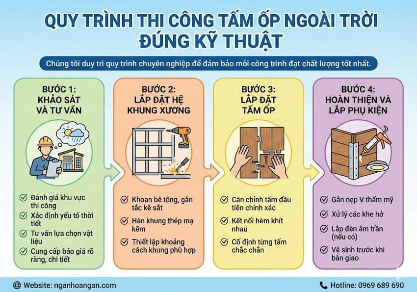 Quy Trình Thi Công Tấm Ốp Ngoài Trời Đúng Kỹ Thuật
