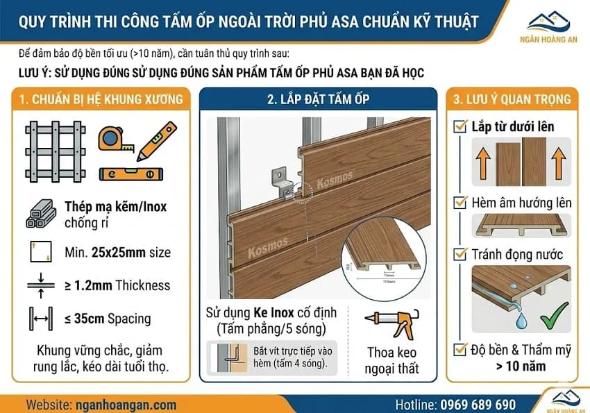 Quy Trình Thi Công Tấm Ốp Ngoài Trời Phủ ASA Chuẩn Kỹ Thuật