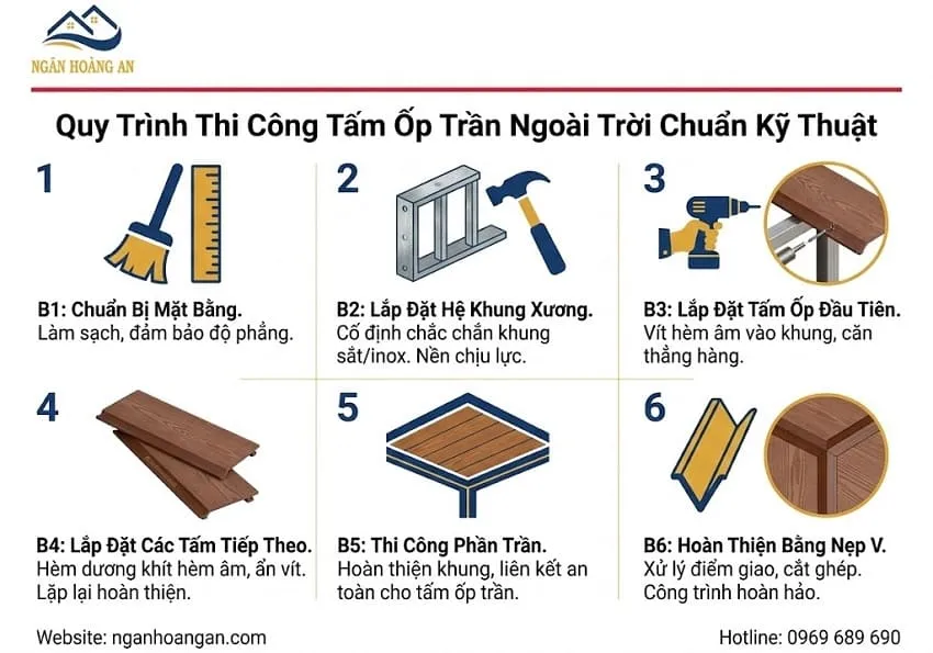Quy Trình Thi Công Tấm Ốp Trần Ngoài Trời Chuẩn Kỹ Thuật