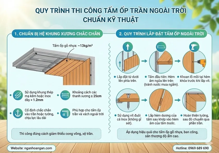 Quy Trình Thi Công Tấm Ốp Trần Ngoài Trời Chuẩn Kỹ Thuật
