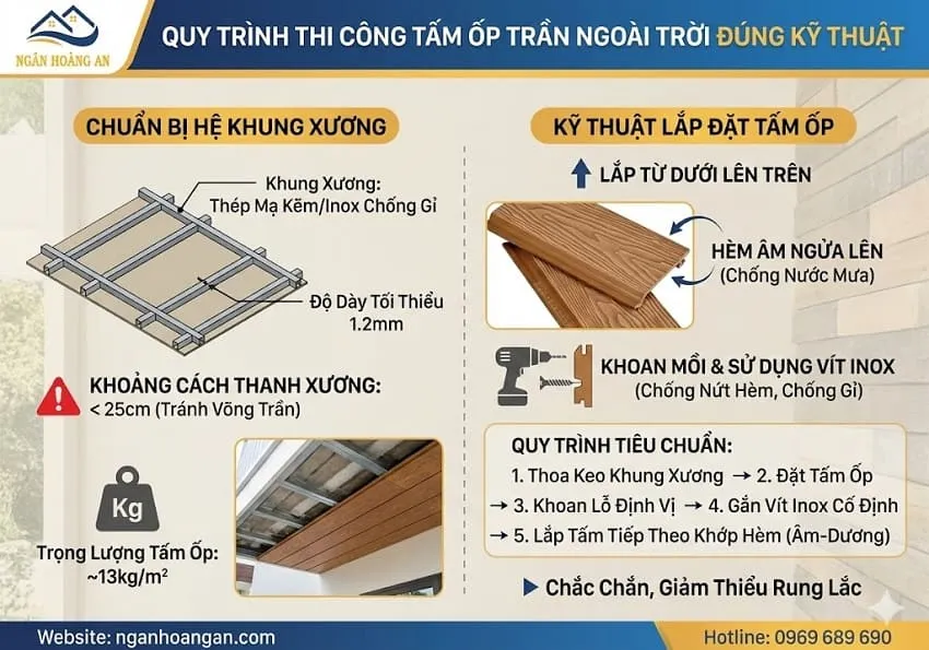 Quy Trình Thi Công Tấm Ốp Trần Ngoài Trời Đúng Kỹ Thuật