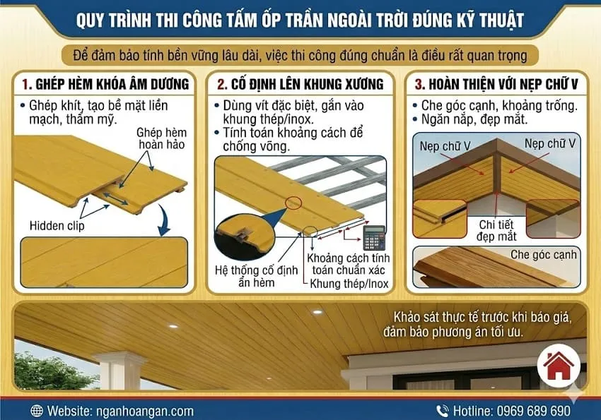 Quy Trình Thi Công Tấm Ốp Trần Ngoài Trời Đúng Kỹ Thuật Quy Trình Thi Công Tấm Ốp Trần Ngoài Trời Đúng Kỹ Thuật