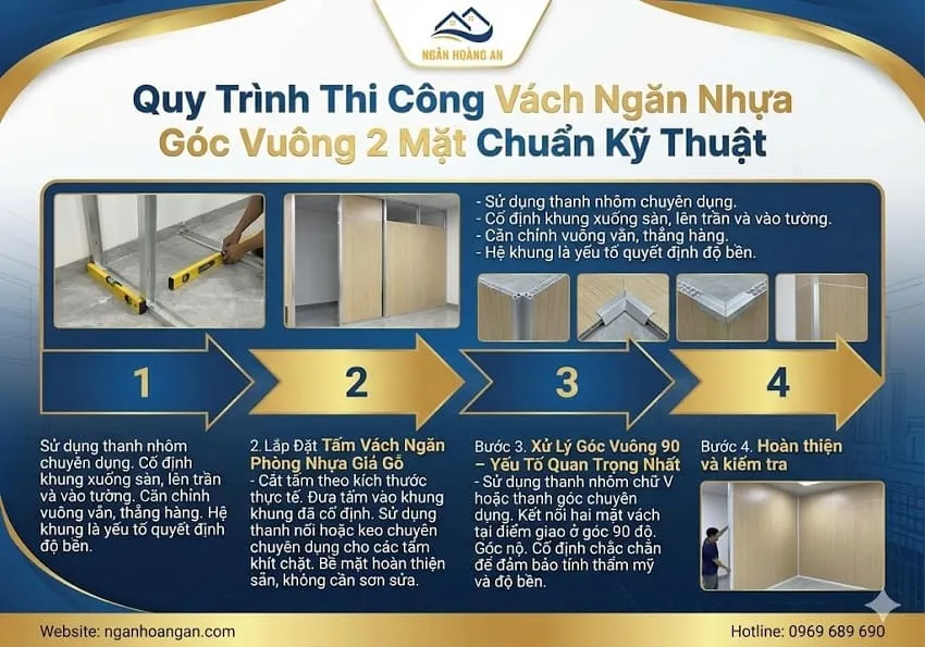 Quy Trình Thi Công Vách Ngăn Nhựa Góc Vuông 2 Mặt Chuẩn Kỹ Thuật
