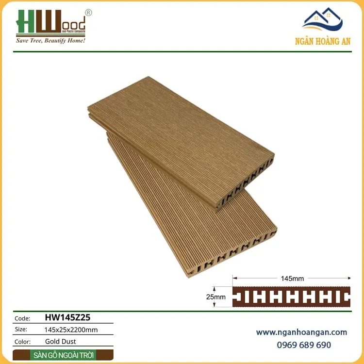 Sàn Ban Công Gỗ Nhựa Ngoài Trời Hwood HW145Z25 Gold Dust
