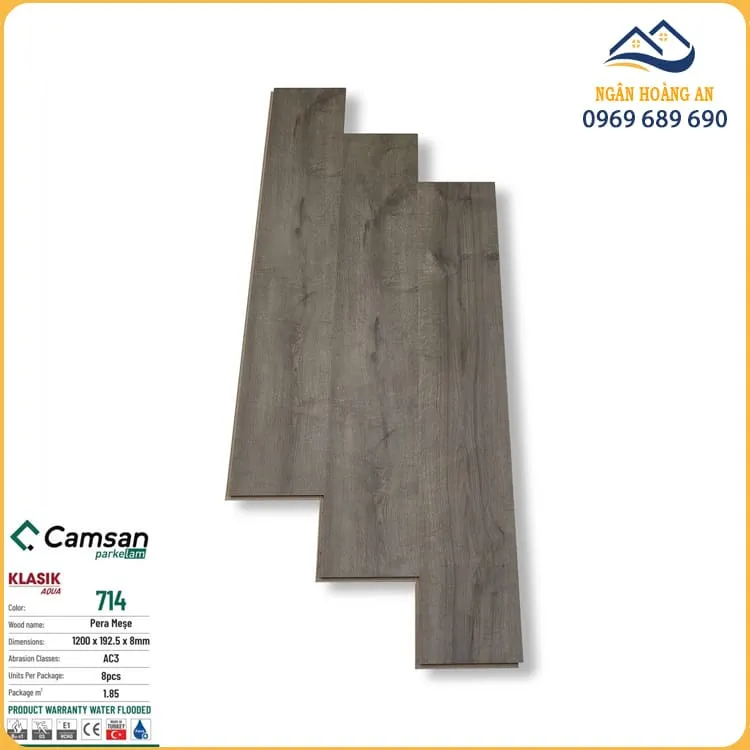 Sàn Gỗ Công Nghiệp Thổ Nhỉ Kỳ Camsan 714 8mm 