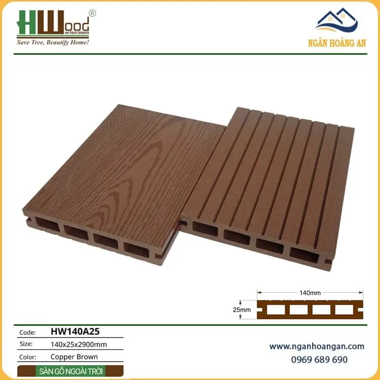 Sàn Gỗ Hồ Bơi Ngoài Trời Lỗ Vuông Hwood HW140A25- Copper Brown Sàn Gỗ Hồ Bơi Ngoài Trời Lỗ Vuông Hwood HW140A25- Copper Brown