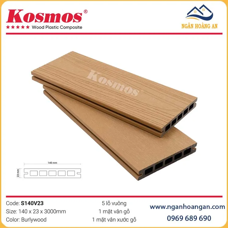 Sàn Gỗ Nhựa Lỗ Vuông 2 Da Kosmos S140V23 Burlywood