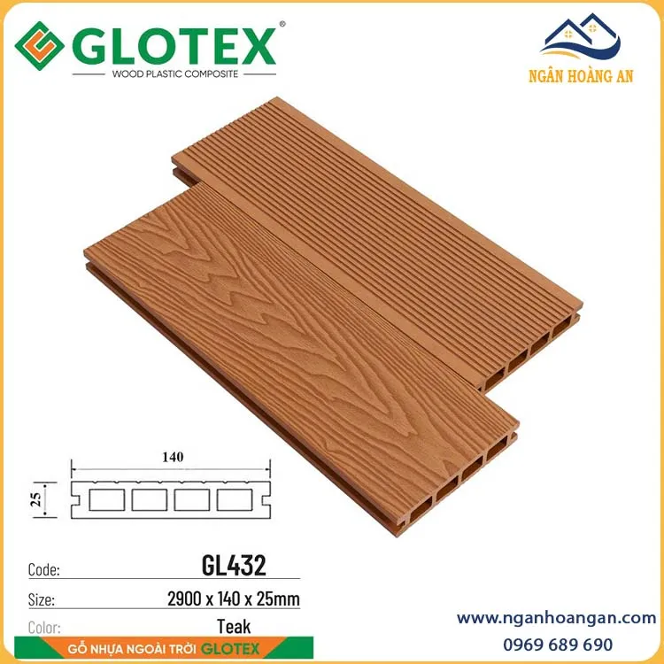 Sàn Gỗ Nhựa Ngoài Trời Composite Glotex GL432 Teak