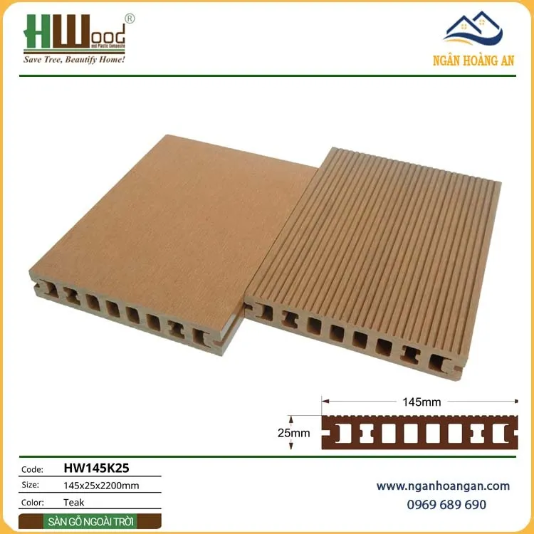 Sàn Gỗ Nhựa Ngoài Trời Hwood HW145K25 Teak