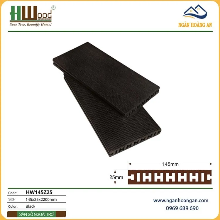 Sàn Gỗ Nhựa Ngoài Trời Hwood HW145Z25 Black