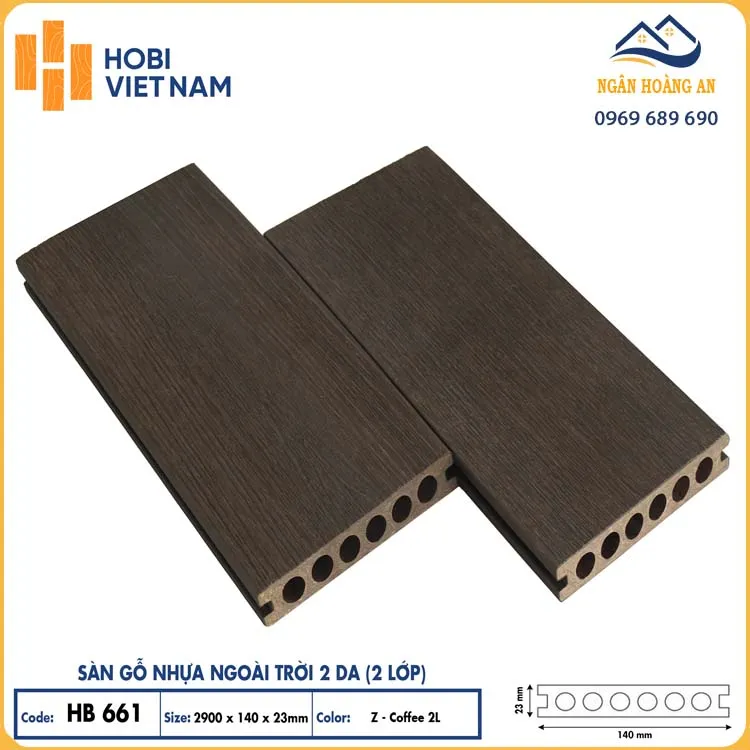 Sàn Gỗ Nhựa Ngoài Trời Lỗ Tròn 2 Da Hobiwood HB661 ZCoffee Sàn Gỗ Nhựa Ngoài Trời Lỗ Tròn 2 Da Hobiwood HB661 ZCoffee