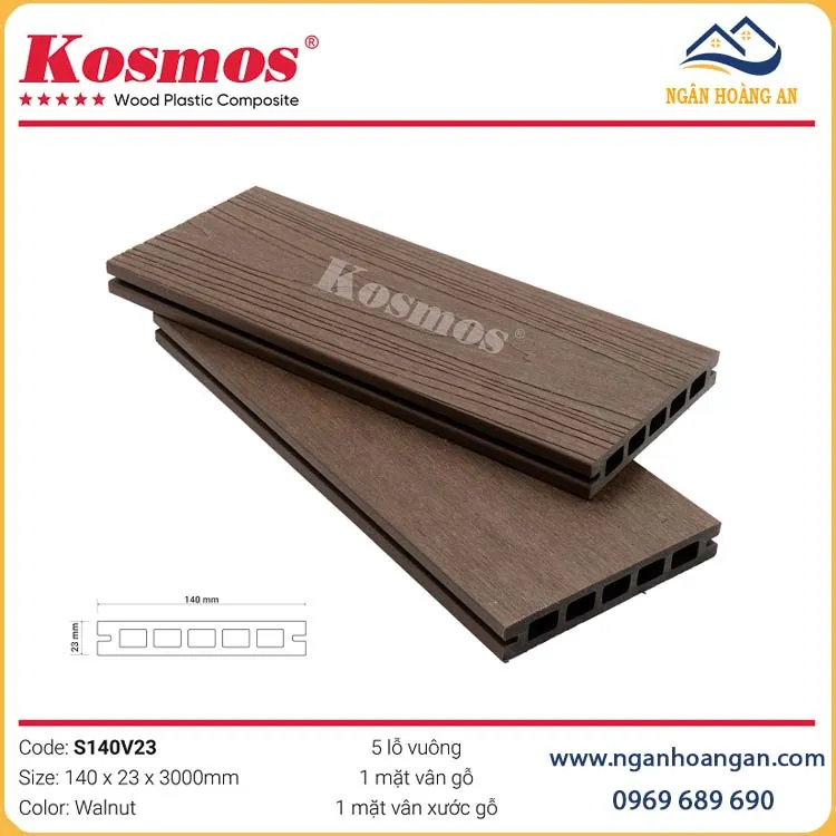 Sàn Ngoài Trời Lỗ Vuông 2 Lớp Phủ Polymer Kosmos S140V23 Walnut Sàn Ngoài Trời Lỗ Vuông 2 Lớp Phủ Polymer Kosmos S140V23 Walnut