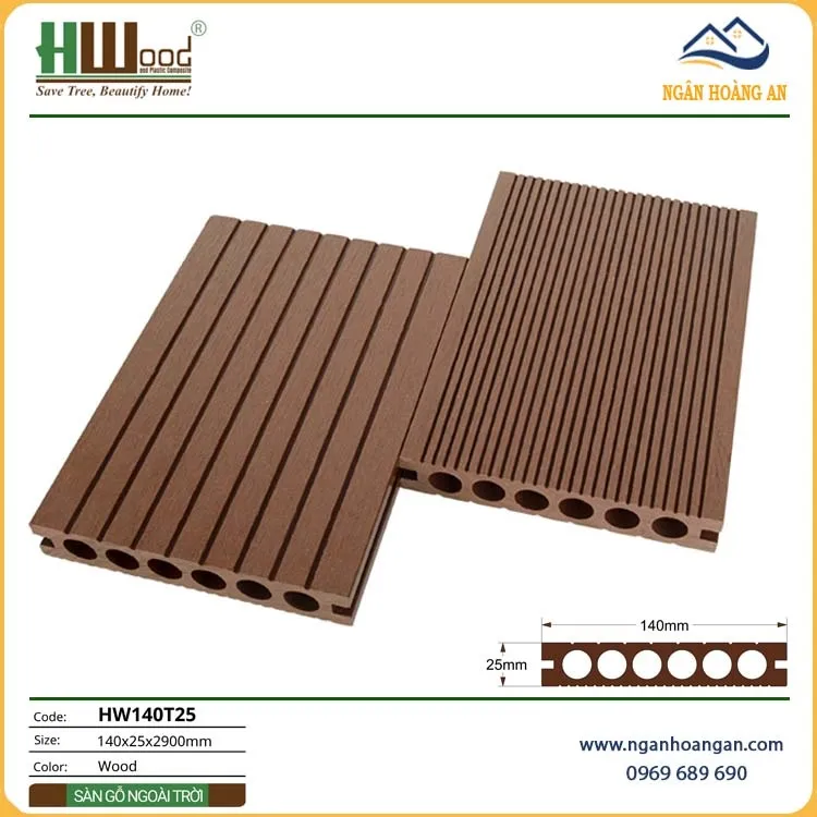 Sàn Gỗ Nhựa Ngoài Trời Lỗ Tròn Hwood HW140T25- Wood